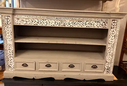 Shabby Chic Carved Wooden Console Cabinet with Drawers