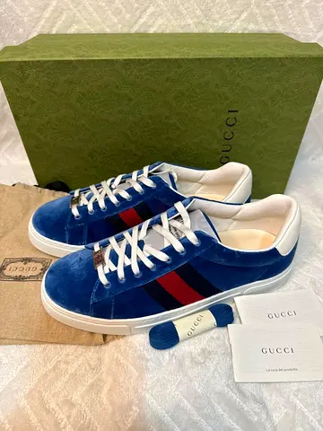 Gucci Blue Velvet Ace Sneakers with Box - Size 7.5