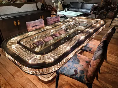 Modern Crystal and Glass Dining Table with LED Lighting - Seats 8