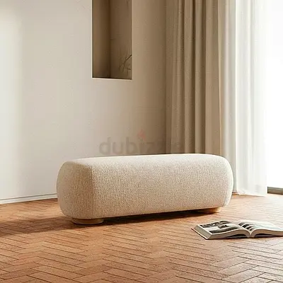 Minimalist Beige Bouclé Ottoman Bench