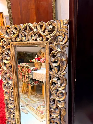 Ornate Carved Wooden Wall Mirror - Gold Finish