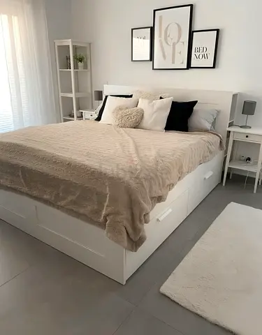 IKEA White BRIMNES King Storage Bed with IKEA Mattress 180 x 200 cm