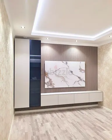 Modern wall-mounted TV unit with storage - white and dark glass finish