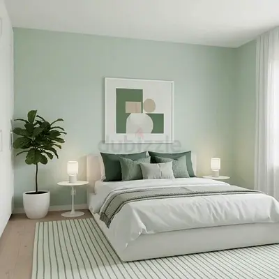 Minimalist queen Bed - Light Green Theme