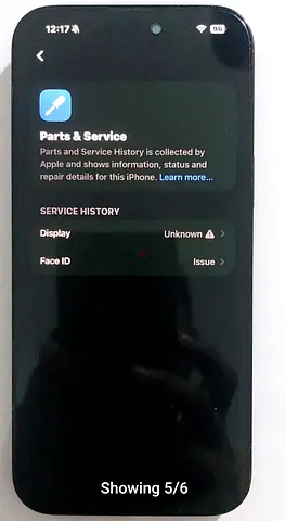 iPhone16 promax with Parts & Service history shown — needs Face ID repair
