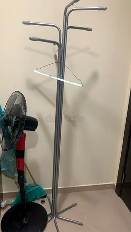 Standing Coat Rack with Multiple Hooks — Silver, Black, Good Condition