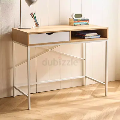 Light Wood Compact Study Desk with Drawer and Open Shelf