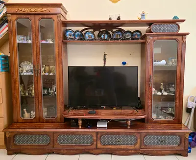 Classic Wooden Entertainment Center with Display Cabinets