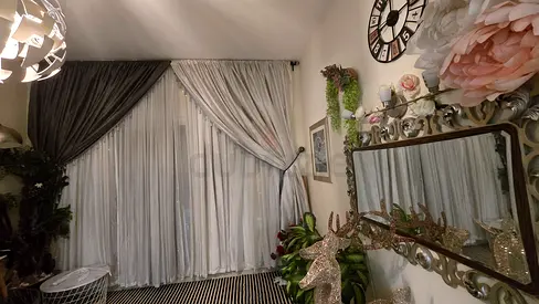 Full-length double-layer curtains with sheers - beige and dark grey