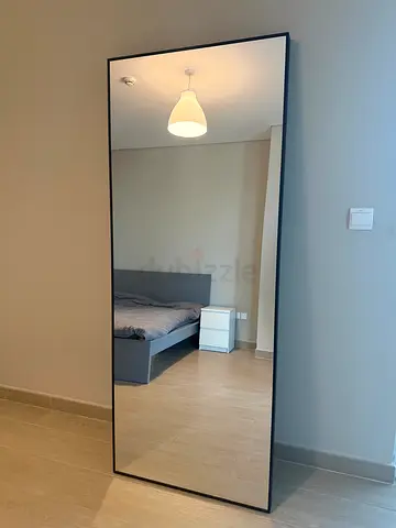 Large Full-Length Wall Leaning Mirror - Black Frame. ~1.85M
