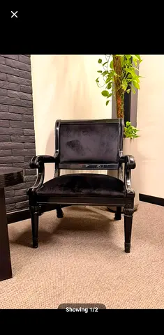 Black Velvet Accent Armchair with Wooden carved Frame