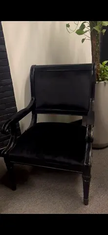 Black Velvet Accent Armchair with Wooden carved Frame