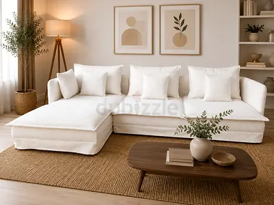 Elegant L-Shape Sofa, soft fabric, modern design. Available in different colors with left/right fitt