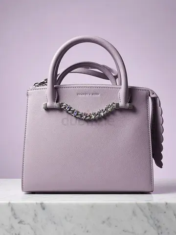 Lilac structured top-handle women's handbag with chain detail