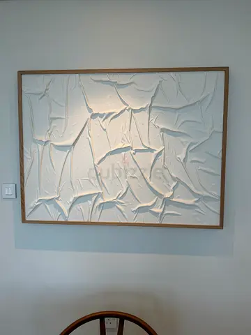 Textured White 3D Wall Art Panel in Wooden Frame