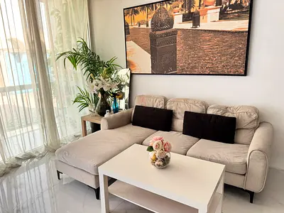 Home center sofa with table in excellent condition