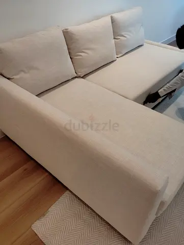 Light beige L-shaped fabric sofa with chaise - Good condition