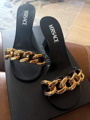 Versace Medusa chain black heeled sandals (pre-owned)