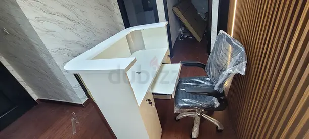White Reception Desk with Office Chair - Good Condition