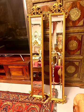 Pair of Tall Ornate Gold Framed Full-Length Wall Mirrors