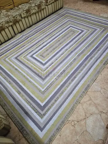 Large Rectangular Modern Striped Area Rug - Light Grey & Beige