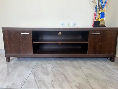Dark wood TV cabinet / media console with storage - good condition