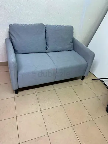 Compact 2-Seater Grey Fabric Sofa - Good Condition