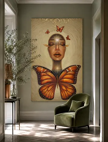 Original Oil Painting Surreal Butterfly  Awakening with 24k Gold