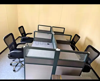 Set of 4 Office Workstations with Mesh Chairs and Partition Panels