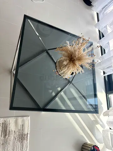 Glass Top Coffee Table with Metal Frame - Modern Square