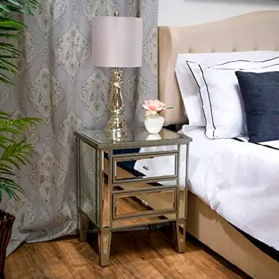 Mirror Finish Bedside Table / Nightstand with 2 Drawers