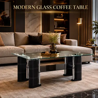 Modern Glass Coffee Table – Black Center Table for UAE Homes