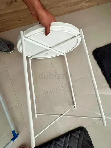 White Metal  Table - Compact and Lightweight with removable tray
