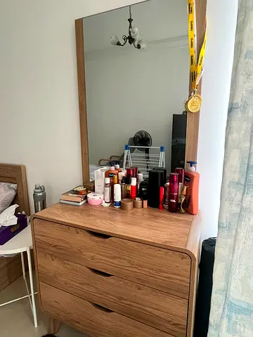Home box Wooden 3-Drawer Dresser with Large Mirror - Good Condition