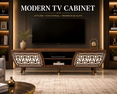 Modern Wenge TV Cabinet – Wooden TV Stand with Storage for Living Room in UAE