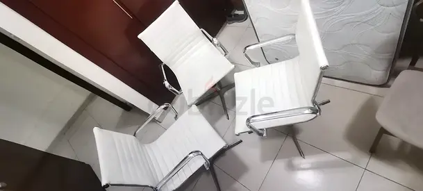 Set of 3 White Modern Office Chairs — Good Condition