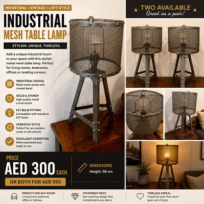 Industrial Mesh Table Lamp - Vintage Loft Style (set of two)