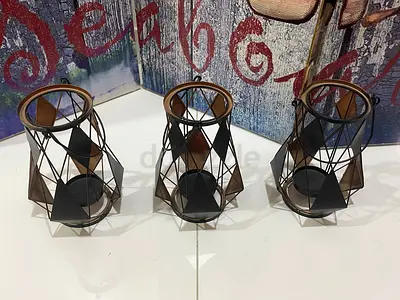 Set of 3 Metal Decorative Candle Holders - Geometric Design