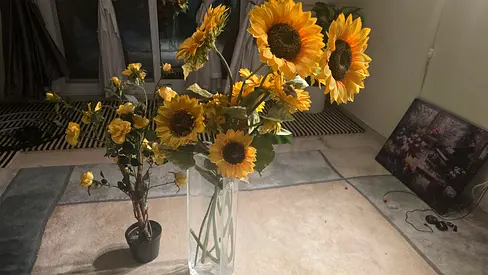 Artificial Sunflower Bouquet in Glass Vase - Decorative Piece