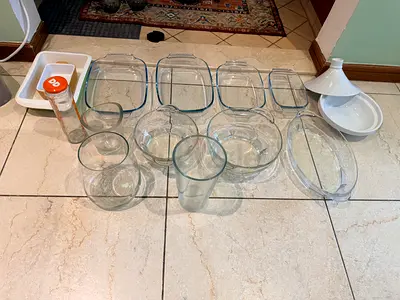 Massive Home Bundle: Pyrex Glassware, Casserole Dishes, Tajin & Glass Vases