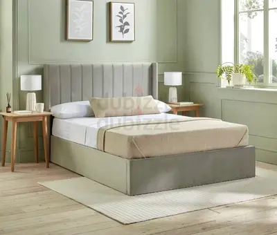 New King Size Upholstered Bed with Padded Headboard - Grey