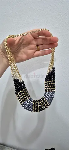 Elegant Multi-Strand Statement Necklace (Gold & Black Beads)
