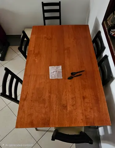 Solid Wood Dining Table with 6 Ladder-Back Chairs - Good Condition