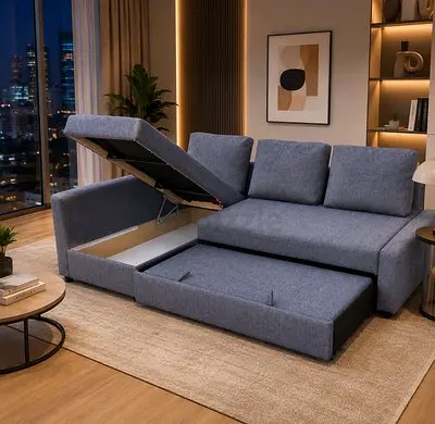 Brand New Sofa Bed with Storage. Left or Right corner fitting available as per your room layout. Com