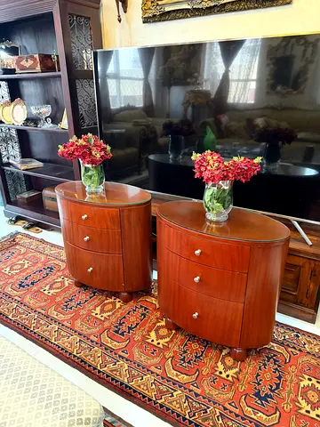 Pair of Solid Wood Round Bedside Tables / Nightstands