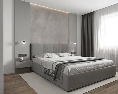 Modern Grey Upholstered Bed with Headboard