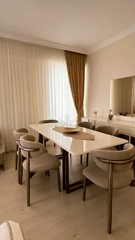 Modern 6-Seater Dining Table with Upholstered Chairs - Beige Set | Custom made