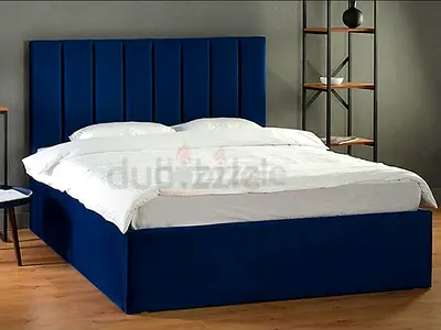 New Queen size upholstered bed frame with tall navy blue headboard