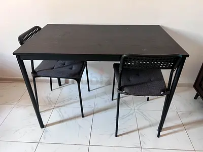 Black dining table with 2 chairs - compact set in good condition