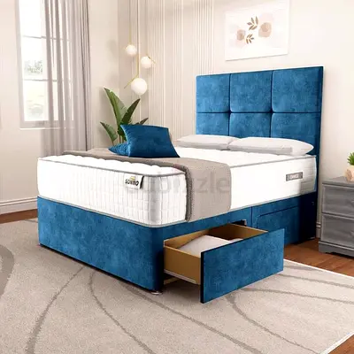 Blue Upholstered Storage Bed without mattress